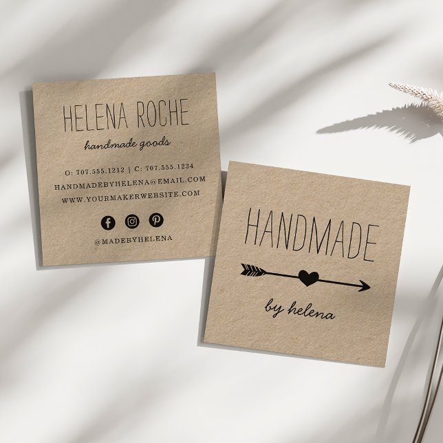 Handmade hjärtslag | Rustic Kraft Fyrkantigt Visitkort (Skapare uppladdad)