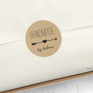 Handmade hjärtslag Rustic Kraft look Runt Klistermärke