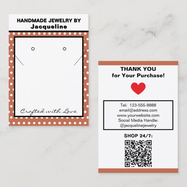 Handmade Jewelry Terra Cotta White Polka Dots Visitkort (Fram/baksida)