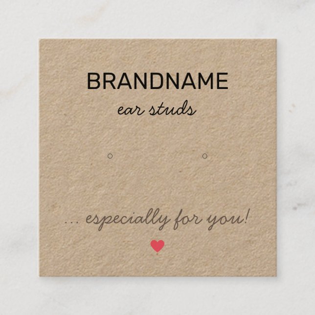 Handmade Jewelry Tiny Heart Rustic Earrings Holder Fyrkantigt Visitkort (Framsida)
