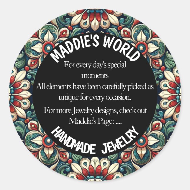 Handmade judielry runt klistermärke (Framsida)