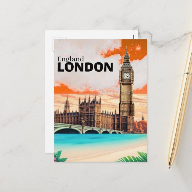 Handmade London Watercolour Postcard Set Helg Vykort (Fram/Back In Situ)