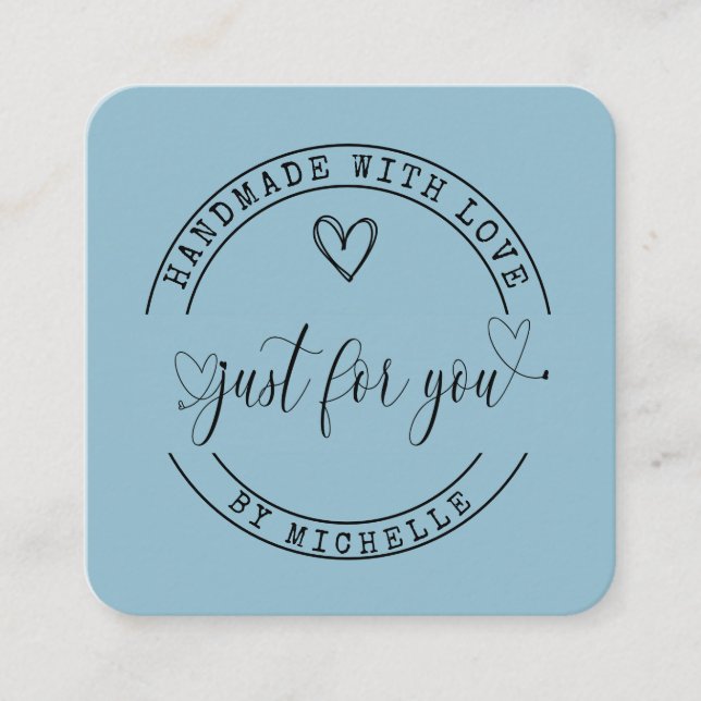 Handmade med blått elegant i Kärlek Fyrkantigt Visitkort (Framsida)