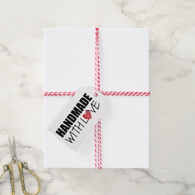 HANDMADE MED kärlek Red Heart Frimärke Presentetikett (Med Snöre)
