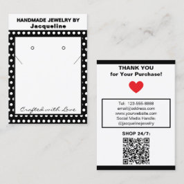 Handmade Necklace Earrings Black White Polka Dots Visitkort