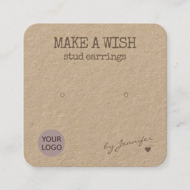 Handmade Pappra Stud Earrings Holder Fyrkantigt Visitkort (Framsida)