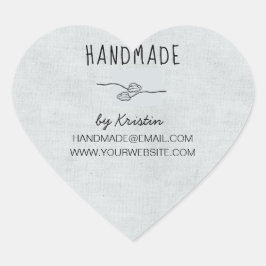 Handmade Rustic Grått Canvas Hjärtformat Klistermärke