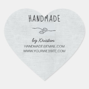 Handmade Rustic Grått Canvas Hjärtformat Klistermärke