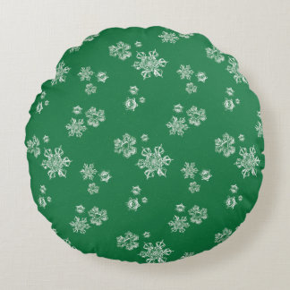 Handmade Snowflake Flurries - Bright Green & White Rund Kudde