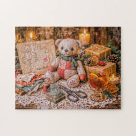 Handmade Teddy Bear with Christmas Gifts and Cozy Pussel