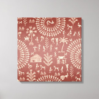 Handmade Tribal Warli Folk Art ... Canvastryck