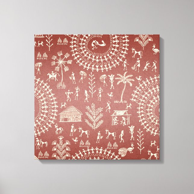 Handmade Tribal Warli Folk Art ... Canvastryck (Framsida)