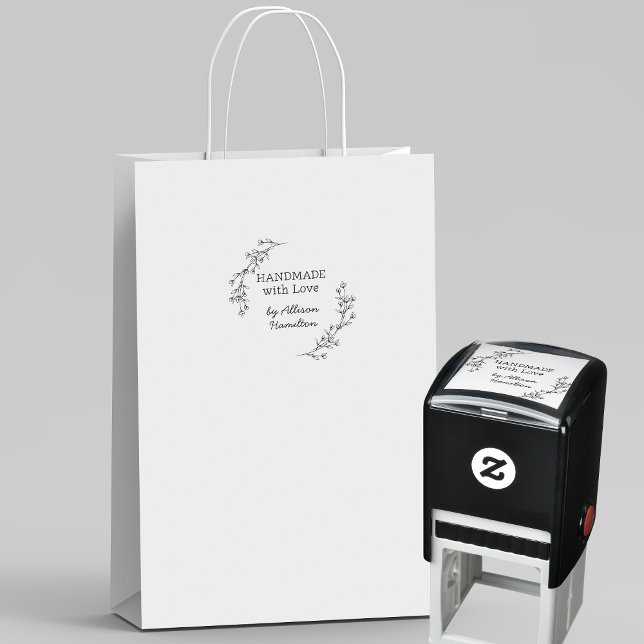 Handmade With Love Doodle Wreath Custom Name Självfärgande Stämpel (Skapare uppladdad)