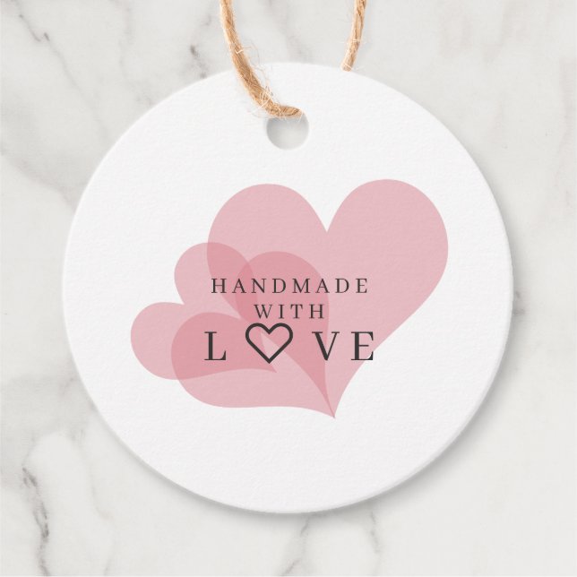 Handmade with Love Quote on Transparent Hearts Gåvor Etiketter (Framsida)