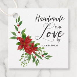 Handmade with Love Quote with Poinsettias Gåvor Etiketter