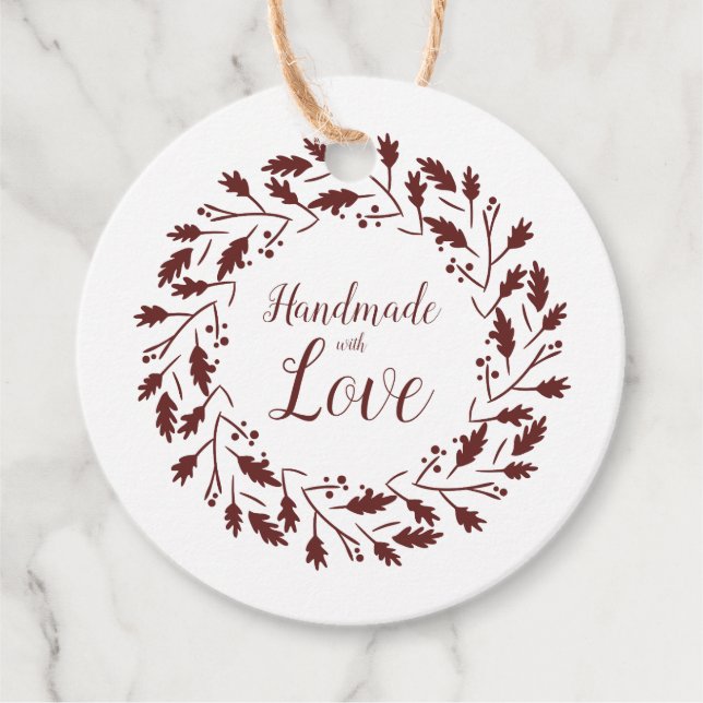 Handmade With Love Wreath Quote In Brown Gåvor Etiketter (Framsida)