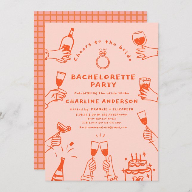 Handmåla Retro Contemporary Bachelorette Part Inbjudningar (Skapare uppladdad)