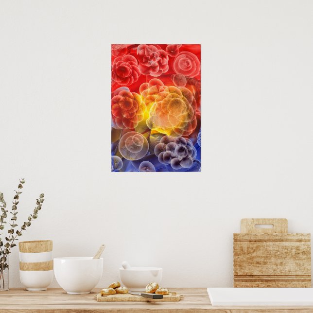 Handmålad Abstrakt Blommig Konst  Poster (Kök)