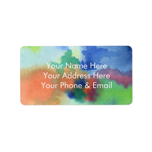 Handmålad Abstrakt Grönt för vattenfärg blå Orange Adressetikett (Framsidan)