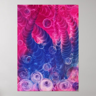 Handmålad Abstrakt Konst Rosa och Blå Gouache Poster