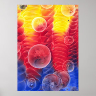 Handmålad Abstrakt Konstverk Rött Gult Blått Poster