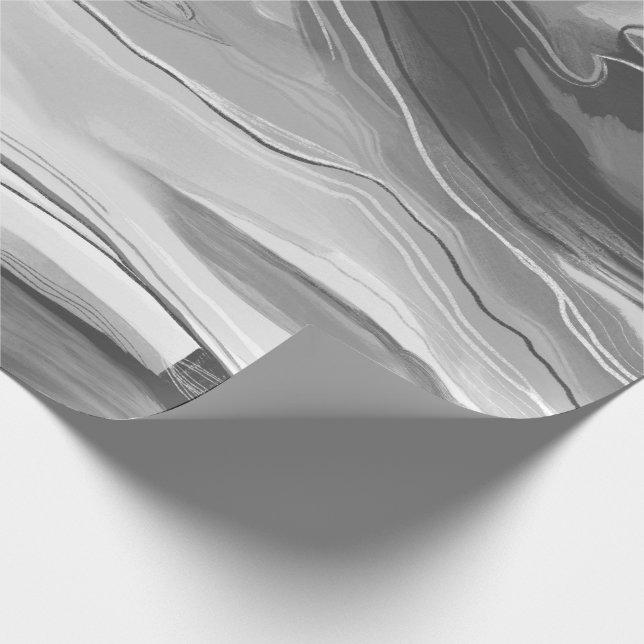 Handmålad abstrakt, marmorerad, svart, vit presentpapper (Hörn)