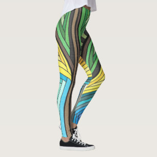 Handmålad Abstrakt Träd och Geometrisk Design Leggings