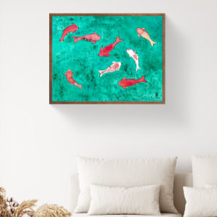 Handmålad akvarell 8 Koi-fiskar Poster