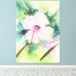 Handmålad akvarell Blommig Hibiskus från Belize Canvastryck