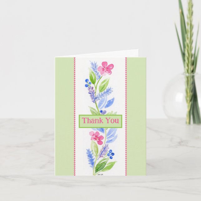 Handmålad akvarell Blommig TACK KORT (Framsida)