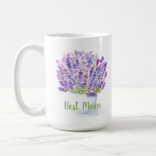 Handmålad akvarell Lavendel Blommig BÄSTA MAMMA Kaffemugg