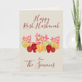 Handmålad akvarell löv Äpplen Rosh Hashanah Kort