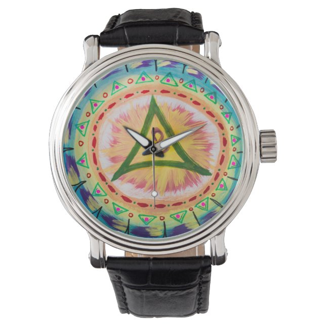 Handmålad akvarell Om Mandala  Armbandsur (Framsida)