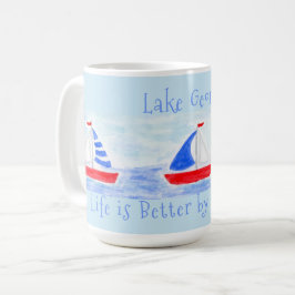 Handmålad akvarell segelbåt Livet är bättre vid va Kaffemugg