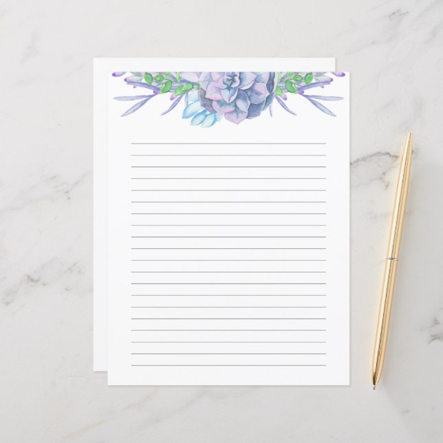 Handmålad akvarell suckulent linjerat papper (Fram/Back In Situ)