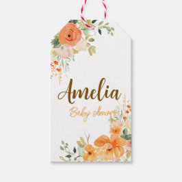 Handmålad akvarellblomma Bebis Shower Presentetikett