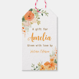 Handmålad akvarellblomma Bebis Shower Presentetikett