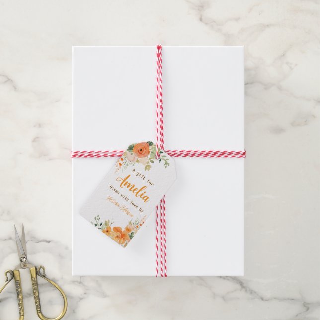 Handmålad akvarellblomma Bebis Shower  Presentetikett (Med Snöre)