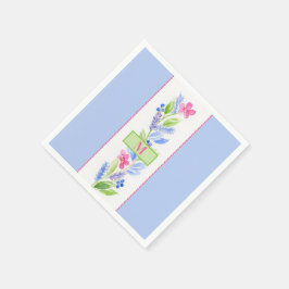Handmålad akvarellblomma NAMN Initial Blå Pappersservett