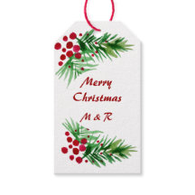 Handmålad akvarelltallkrans med röda bär