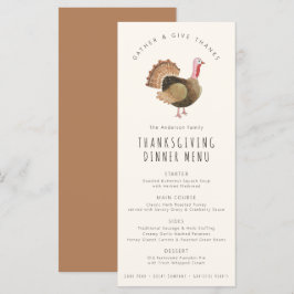 Handmålad akvarellturkos Thanksgiving-middag Meny