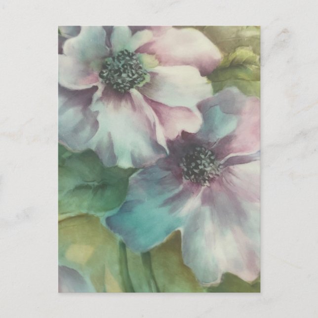 Handmålad Anemon Konst vykort | Pastell Flerblommi (Framsida)