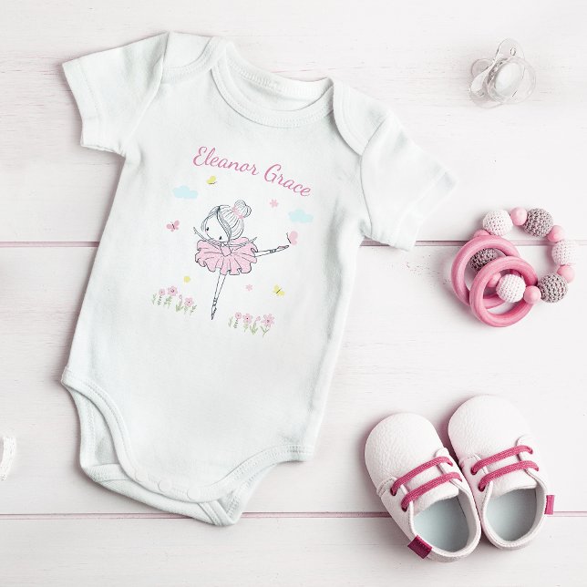 Handmålad Ballet Dancer Girl Rosa Baby Bodykostym T Shirt (Skapare uppladdad)