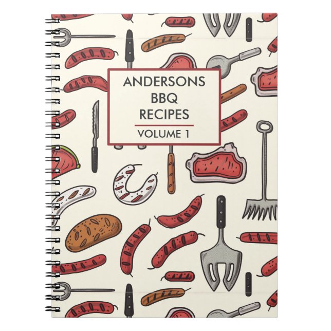 handmålad BBQ-Personlig, recept Anteckningsbok (Framsidan)