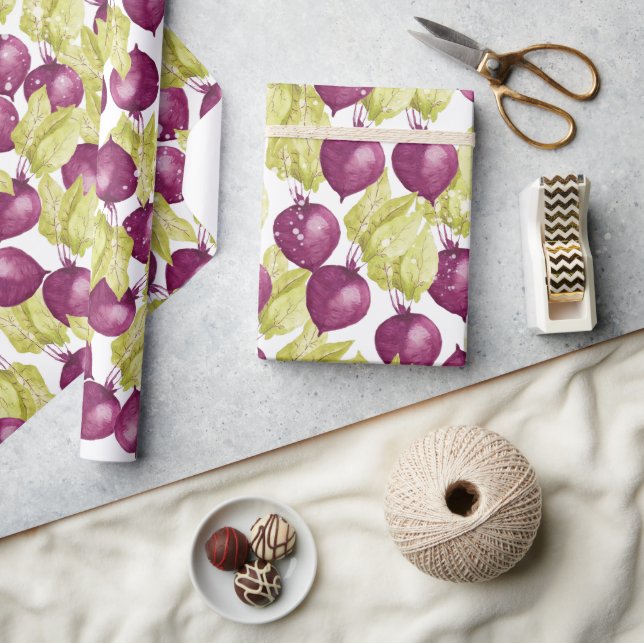 Handmålad Beet Watercolor Mönster Presentpapper (Hantverk)
