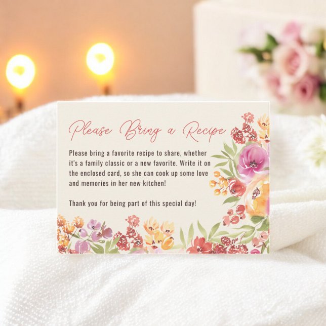 Handmålad begäran om Möhippa för hämtning av Boho- Tilläggskort (Hand Painted Boho Floral Bridal Shower Recipe Requ Enclosure Card)