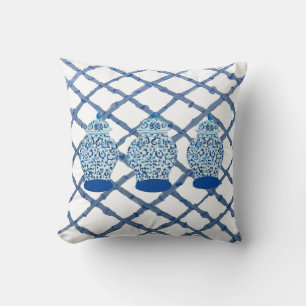 Handmålad blå Ginger Burk Pillow Dekorativ kudde