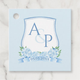 Handmålad blå Hydrangea Monogram Vapensköld Bröllo Gåvor Etiketter