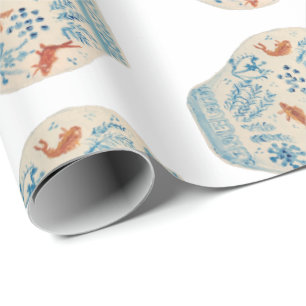 Handmålad blå och vit ingefära Burk Presentpapper