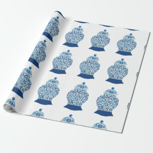 Handmålad blå och vit ingefära Burk Presentpapper